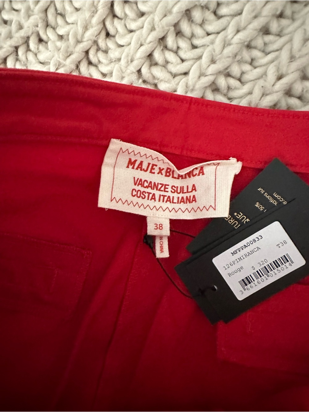 NWT Maje x Blanca Miró Red Cotton Capri Trousers - Picture 8 of 8